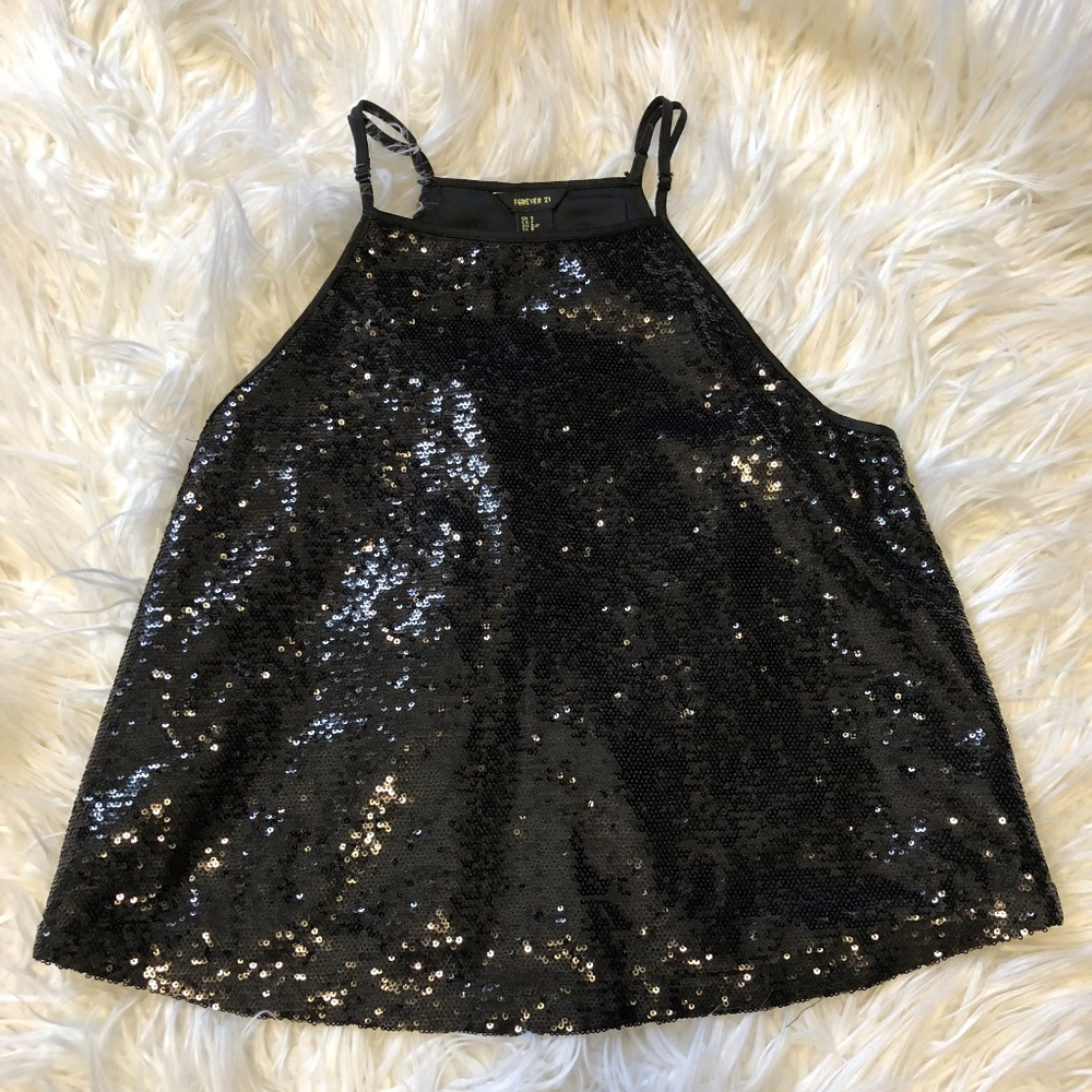 Forever21 Black Sequined Tank Top